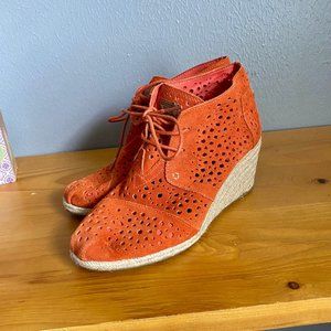 TOMS Orange Suede Espadrille Wedges